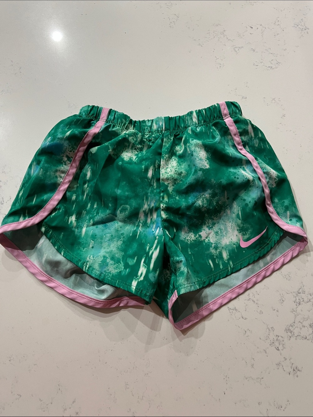 Nike Green Tie-Dye Athletic Shorts with Pink Accents